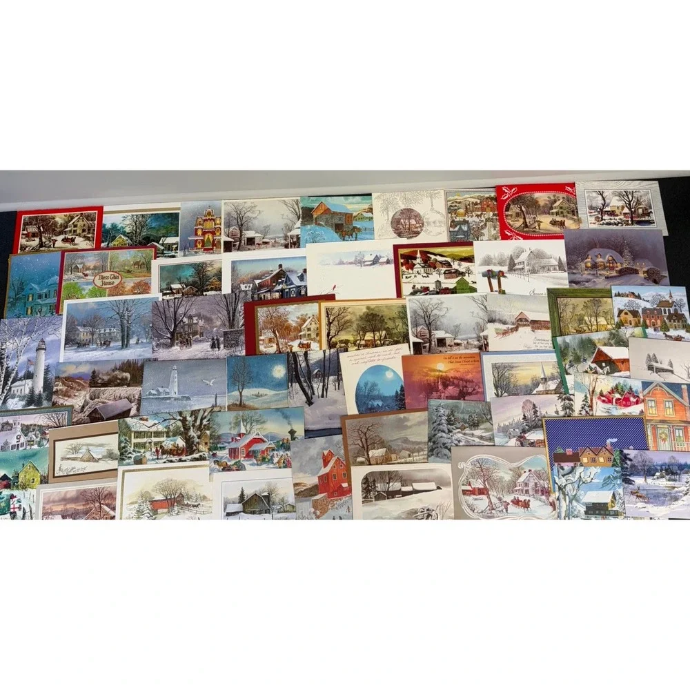 Vintage Christmas Cards Fronts ONLY Houses Barns More Scrapbooking Crafts 50+